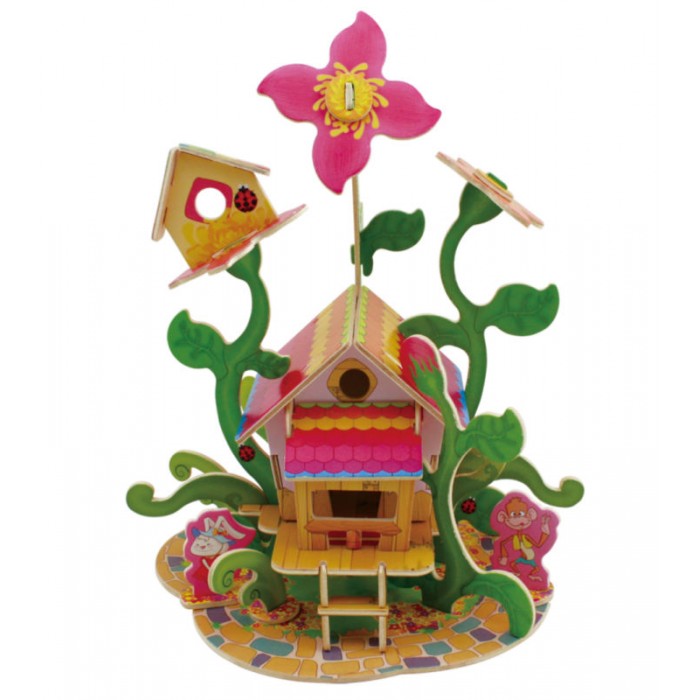 Flower House Forest Cabin - Puzzle 3D din lemn